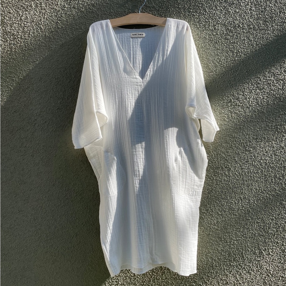 RACHEL CRAVEN NWT size 1 made in Los Angeles white gauze V-Neck Kaftan Dress